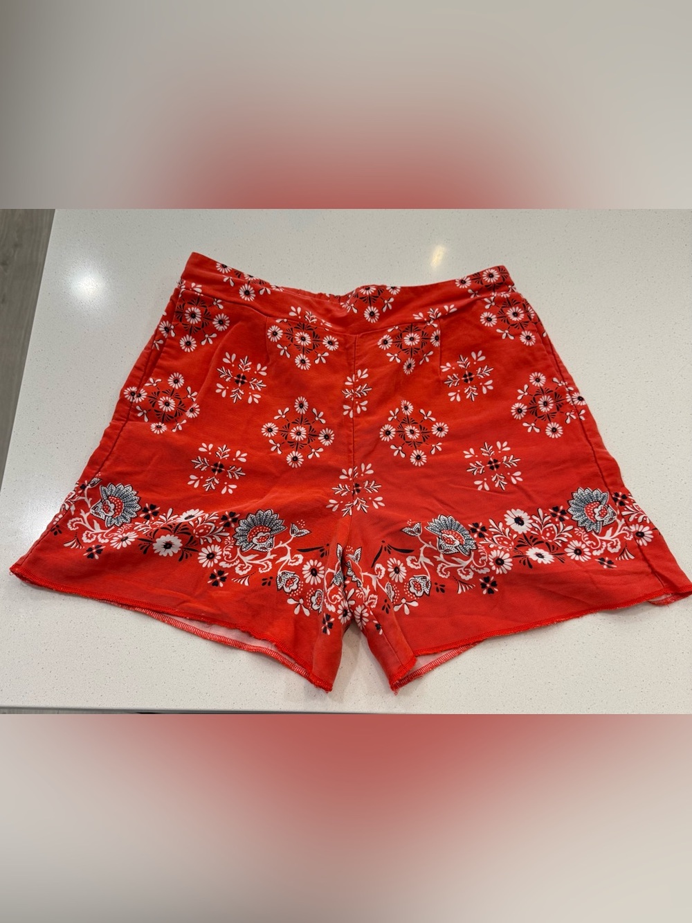 Ann Taylor Red Floral High Waist Shorts Size 8